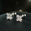 Pendientes de mujer con trébol de cuatro hojas, plata S925, con diamantes, con forma de hueso de oreja, con clavos, pequeños, frescos, sencillos, con rosca y flor, con borde cruzado.