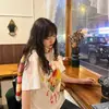 Camiseta Blanca de Puro Algodón de Manga Corta para Mujer, Marca de Moda Estilo Americano, Diseño de Verano, Estilo Nicho, Versátil, Corte Holgado, Top de Media Manga