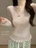 Suéter tejido de encaje para niña con cuello en V y mangas largas para mujer, nuevo estilo de otoño e invierno, ajuste ceñido que estiliza, capa base pura y deseable, top corto