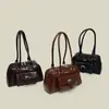 Bolso de Bolos de Cuero Encerado con Doble Bolsillo, Diseño Retro, Bolso de Axila Versátil de Gran Capacidad, Bolso de Mano Retro Europeo y Americano Esencial