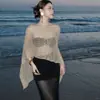 2026 Nuevo Traje de Baño de Gama Alta Sexy Dorado Calado Tejido Color Puro Tres Piezas Estilo Resort para Mujer