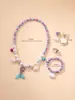 Caixa de Conjunto de Joias Infantis, Colar Infantil, Colar Dopamina, Colar Infantil de Concha Cauda de Sereia, Pulseira de Princesa