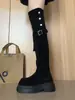 Botas Retro de Dos Usos por Encima de la Rodilla, Nuevas Botas Elásticas Adelgazantes Plegadas de Suela Gruesa, Tacones Gruesos, Chicas Hot, Botas Delgadas para Mujer