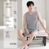 Conjunto de Pijama de Chaleco sin Mangas y Shorts para Hombre de Algodón Puro Fresco para Verano Delgado Simple Casual Ropa para el Hogar Conjunto