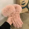 Guantes de terciopelo alemán para mujer, guantes de lana cálidos con forro polar de invierno, guantes de dedo de felpa con tapa abatible para pantalla táctil, guantes elásticos para montar a caballo para mujer