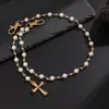 Joyería Transfronteriza Europea y Americana para Hombre Cadena de Jeans de Aleación Cruz de Perla Sintética Estilo Hip-Hop Colgante Elegante Colgante