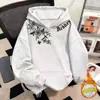 Sudadera con capucha floral estilo chino para hombre y mujer, nueva de otoño e invierno, corte holgado, estilo callejero, forrada de forro polar, sudadera para parejas