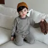 Conjunto de Roupa Íntima Térmica Sem Costura de Lã e Seda Infantil para Meninos e Meninas, Top e Calça Derong de Gola Redonda para Outono, Pijama para Casa