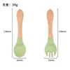 Tenedor y Cuchara de Madera con Mango de Silicona para Bebés para Aprender a Comer Solos, Cuchara de Alimentación para Bebés de Grado Alimenticio con Punta Suave, Vajilla