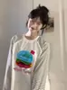 Nuevo Estilo 2025 Top de Color Contrastante con Empalme y Cuello Redondo para Mujer, Estilo Perezoso Casual Ins con Diseño a Rayas, Camiseta Versátil de Manga Larga
