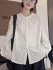 Camisa de cuello redondo dulce de moda para mujer, primavera y otoño 2025, nueva camisa coreana informal holgada con lunares, elegante y combinable.