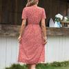 100% RopaComercio Transfronterizo de Amazon Retro Europeo y Americano Dulce Verano Cuello en V Floral Abertura Vestido