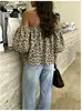 Exclusivo de Amazon: Blusa de Moda con Estampado de Leopardo, Mangas de Farol, Hombros Descubiertos, Sexy, Para Viajes al Trabajo, Elegante, Versátil