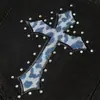 Jeans de Pierna Ancha para Hombre con Estilo Hip-Hop, Diseño de Cruz de Moda, Bordado de Pedrería, Detalles de Bolsillos y Corte Holgado