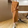 Novo Suéter de Malha Gola Redonda 100% Lã Outono e Inverno Feminino Solto Casual Saia Reta Suit de Caxemira