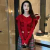 Conjunto de duas peças estiloso e elegante: suéter de tricô e calça pantalona xadrez para mulheres, conjunto elegante para afinar a silhueta na primavera e no outono