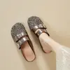 Mules Cerrados con Calados de Pedrería para Uso en Exteriores, Estilo Caliente de Verano 2026, Mocasines Medios de Malla Transpirable con Pedrería para Mujer, Sandalias para Adultos