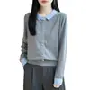 Cárdigan de punto con solapa de color de contraste para mujer, nuevo estilo de otoño, holgado, casual, versátil, top tipo chaqueta suéter de dos piezas simuladas, transfronterizo