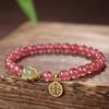 2026 Nuevo Modelo Pulsera de Calabaza Pequeña Incrustada de Plata Pura y Jade Hetian para Mujer, Pulsera de Cristal de Fresa de Cristal Granate para el Año del Caballo de Verano