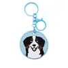 Parches bordados de perro y gato lindos etiquetas redondas de animales de dibujos animados llaveros colgantes para mascotas decoraciones para bolsos