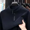 Sudadera de forro polar de doble cara de 450 g para hombre, nuevo estilo otoño/invierno, con cuello alto, cierre de media cremallera y forro polar añadido para mayor calidez y grosor, perfecta como capa base