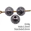 6X6X5,6Mm, Diâmetro do Furo Aproximadamente 1,5mm, 0,64g, Cor Prata Antiga, Contas Redondas com Padrão e Furos Pequenos para Passar Fio