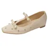 Zapatos Mary Jane de estilo francés para mujer, punta cuadrada, con lazo, modelo nuevo 2026, con aumento interno de altura, impresionantes adornos de pedrería, zapatos bajos de noche