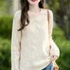 25 Anos Outono e Inverno Novo Tricô Puro Lã Gola Redonda Manga Longa Feminino Torcido Solto Pulôver Camisa Base Quente Top