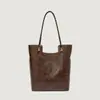 Nova bolsa tote de comércio exterior, bolsa de ombro feminina de couro encerado à moda, bolsa balde vintage de alta qualidade para o dia a dia das mulheres, atacado