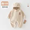 Roupas de Bebê Macacão de Bebê Roupa de Escalada Quente Espessada Recém-nascido Outono e Inverno Jaqueta com Capuz de Fleece Orelhas de Coelho