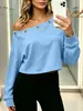 Amazon Europeo y Americano Otoño 2026 Nuevo Color Sólido Ojales Metálicos Cómodo Casual Camiseta de Hombros Caídos para Mujer