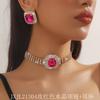 Tendencia de Comercio Exterior Transfronterizo Europa y América Geometría Cuadrada Exagerada Cristal de Color Diamante Multicapa Collar Aretes Traje Accesorios