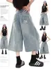 Jeans crop rasgados de estilo retro americano para mujer, nuevo estilo de verano, versátiles, holgados, de pierna ancha, rectos, de cintura alta, pantalones de longitud 7/8
