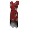 Vestido Sin Mangas Escote en V Nuevo Retro Transfronterizo 2025 Falda de Lentejuelas y Flecos Estilo Gatsby Vestido de Gala para Cena