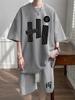 Traje casual de gofre para niños, verano, delgado, moderno, marca, estilo Hong Kong, holgado, alta gama, manga corta, pantalones cortos, conjunto deportivo de dos piezas
