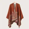 Xale Étnico Estilo Pradaria de Yunnan, Lenço Simples de Castanha de Caju de Fenda de Alta Qualidade, Capa Externa da Moda, Manto de Imitação de Caxemira