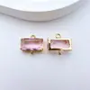 Pingente de diamante colorido de vidro com garras douradas que preservam a cor, retangular, com duas argolas, peça longa para brinco/colar DIY, conector de cristal