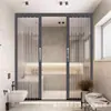 Puerta plegable retráctil de panel de cristal acrílico, puerta de partición invisible de aleación de aluminio, puerta transparente esmerilada a prueba de viento para cocina balcón