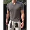 Camiseta Deportiva de Manga Corta con Cuello en V de Corte Holgado para Hombre, Baloncesto, Otoño, Running, Entrenamiento, Rayas Verticales, Elástica