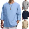 En Stock 2026 Aliexpress Nuevas Camisas de Comercio Exterior Wish Amazon para Hombre Manga Larga Cuello en V Algodón Lino Holgada