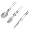 Aço Inoxidável Camping ao Ar Livre Piquenique Talheres de Viagem Dobráveis Talheres Conjunto de Três Peças Faca, Garfo e Colher Dobráveis de Aço Inoxidável