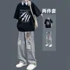 Camiseta Manga Curta Estilo Americano Jovem Conjunto de Roupa para Meninos Ins High Street Jeans Uso Diário Conjunto Fino de Duas Peças