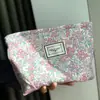 Bolsa de Maquillaje de Lona con Flores Rosas y Hojas Verdes Bolso de Mano para Mujer Bolso Artístico Simple Versátil Urbano Portátil