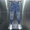 Pantalones pitillo ajustados, pantalones elásticos, jeans finos de verano, jeans casuales jogger de marca de moda con color degradado para hombre