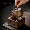 Calentador de Té Retro Dorado Estilo Chino para el Hogar Estufa de Calentamiento con Vela Base Aislante para Tetera de Temperatura Constante Calentador de Té de Cerámica