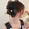 Pinza para el Cabello Grande de Lazo de Satén de Gama Alta para Mujer, Exquisita Pinza Plegada para la Parte Trasera de la Cabeza, Pinza de Tiburón