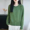 Cárdigan de punto 100% algodón estilo minimalista transfronterizo para mujer, chaqueta suéter de manga larga con cuello redondo, top entallador, prenda de abrigo 100% algodón
