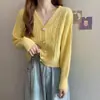 Suéter de Cuello V Estilo Coreano Estilo Extranjero Abrigo de Mujer Primavera y Otoño 2023 Nuevo Color Sólido Ajuste Delgado Adelgazante Cardigan Corto de Punto