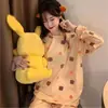 Pijama Feminino de Manga Longa Novo para Primavera e Outono Calças Tamanho Grande Pijama Fofo de Desenho Animado Conjunto de Roupas de Casa de Inverno para Mulheres Venda Direta da Fábrica