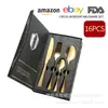 Amazon Transfronterizo Vajilla de Acero Inoxidable 1010 Juego de 24 Piezas Cuchillo para Bistec, Tenedor y Cuchara Cuchara de Postre Juego de Regalo para Comida Occidental